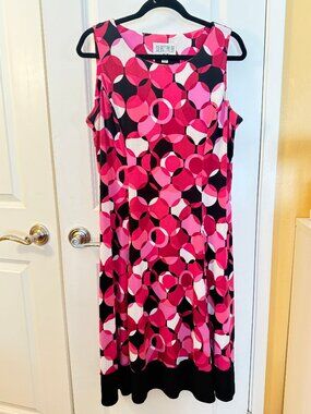 Pink Black Geometric A Line Dress Size 14 Sleeveless